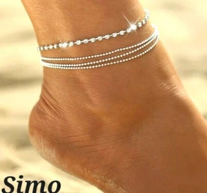 CAVIGLIERA DONNA ARGENTO UOMO ZIRCONE LUCE SEXY MARE REGALO REGOLABILE PENDENTE - Picture 1 of 1