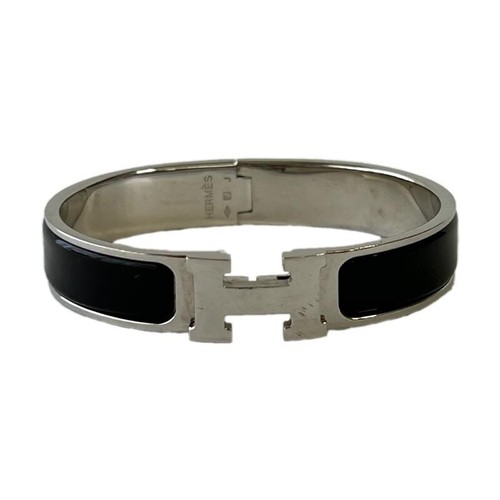 HERMÈS Bracciale Hermes Click Clack H Logo PM Argento Nero Metallo