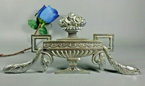 Antique French Bronze Nickle Plated Overdoor Cabinet Pediment Louis XVI Ornament Cover