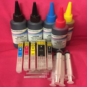 5X Cartuchos Recargables + 500ML TINTA PARA EPSON XP 530 540 630 635 640 830 900 33 - Imagen 1 de 5