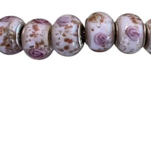6 Murano Style Glass Beads European Charm Bracelet Beads Pink Rose .925 silver - Picture 1 of 2