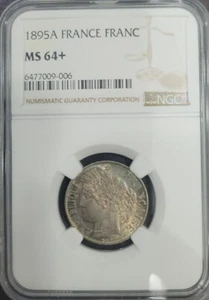 Rare 1895A France Franc NGC MS 64+ - Picture 1 of 3