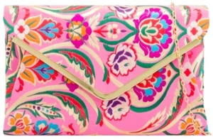 Pink Clutch Bag Ladies Satin Floral Evening Shoulder Bag Purple Yellow Handbag - Picture 1 of 3