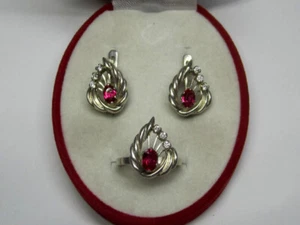 Vintage russisches Damen Set Schmuck aus Ohrringen und Ring Sterlingsilber 925 - Bild 1 von 7