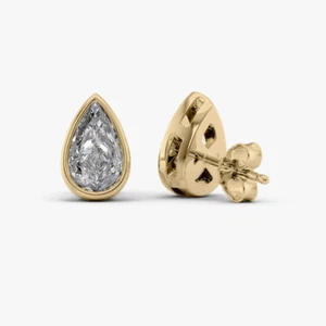 2.00 Ct Lab Created Pear Cut Diamond Stud Earrings IGI Certified 18K Yellow Gold - Picture 1 of 9