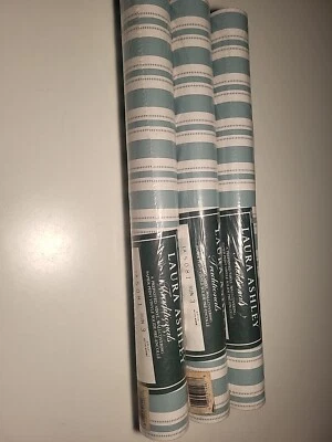 Laura Ashley Vinyl Wall Covering Light Off Blue Green 3 Roll Lot- New In Package - Image 1 of 4