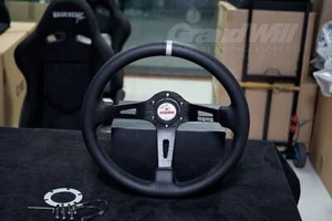 MOMO fullspead 340mm Leather Deep Cone Racing Sport Steering Wheel-White button - Picture 1 of 7