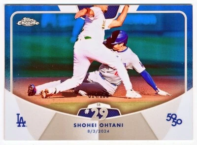 2024 Topps Shohei Ohtani 50/50 SB 29 Chrome Blue Refractor #62 (xxx/150) - QTY - Image 1 of 2
