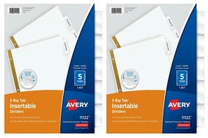 Avery 5-Tab Binder Dividers 1 Set Insertable Clear Big Tabs Letter - Pack of 2 - Picture 1 of 5