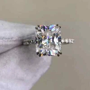 3.75 TCW Radiant Moissanite Double Prong Engagement Ring 14K White Gold Plated - Picture 1 of 9