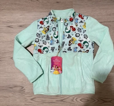 Jaqueta de lã nova com etiquetas Disney Princesa verde perfeito azul com zíper tamanho médio 7/8 VEJA FOTOS - Imagem 1 de 4