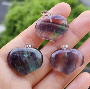 3 pezzi ciondoli gemme fluorite naturale cuore sorriso chakra reiki amore fortuna amuleto - Foto 1 di 1