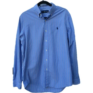 Camisa Polo Ralph Lauren Para Hombres Mediana Botón Azul Extremo Alt Multi Rayas De Colección - Imagen 1 de 13