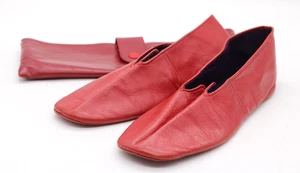 Leder Hausschuhe Schuhe Ballerinas rot mit Etui Gr. 39 Vintage alt - Bild 1 von 3