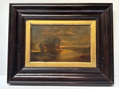 ANTIQUE HENRY MOORE PAINTING LISTED FAMOUS IMPRESSIONIST SUNSET LANDSCAPE NIGHT - Image 1 of 4