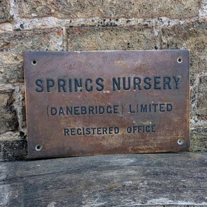Vintage Bronze Enamel Letters Sign Plaque Springs Nursery Danebridge Name Plate - Picture 1 of 10