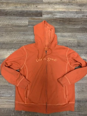 Life Is Good Sudadera con Capucha Mujer Grande Naranja Cremallera Completa Polar Cremallera Bolsillos Logo Foto 1 de 4