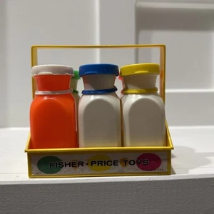 Vintage Fisher Price Milk Bottles with Yellow Carrier #637 - Picture 1 of 7