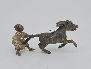 BRONZE POLYCHROME DE VIENNE Enfant Et Âne - Picture 1 of 6