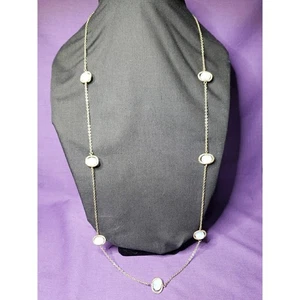 Long Yellow Gold Tone Opalescent Frosted Faceted Glass Bead Station Necklace - Picture 1 of 9