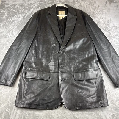 Territory Ahead Smooth Leather Blazer Men's 48L Black Pockets Button Up (1058) - Image 1 of 4