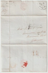 1837 GLASGOW PENNY POST H/S 1 & BOXED 15 R/HOUSE LONGLOAN AIRDRIE WRAPPER IRON - Picture 1 of 1