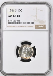 NICE RAINBOW RIM TONED-1941-S Mercury Dime PCGS MS64FB Blast White-UNDERGRADED? - Picture 1 of 2