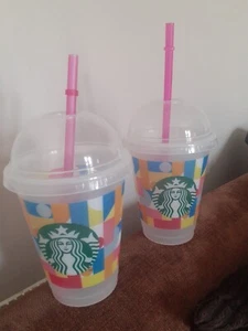 New 2 X STARBUCKS Reusable Cold Cups + Straws - LIMITED EDITION - Picture 1 of 1