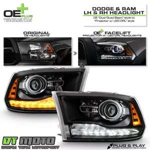 2009-2018 Dodge Ram 1500 10-18 2500 3500 LED DRL Projector Upgrade Headlights - Picture 1 of 10