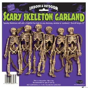 Fun World Scary Skeleton Halloween Garland  72" Hanging Decoration, Tan Grey - Picture 1 of 2