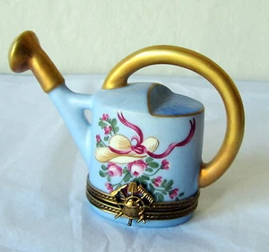 Limoges France Porcelain Watering Can Flowers Hat Gold Box - Picture 1 of 8