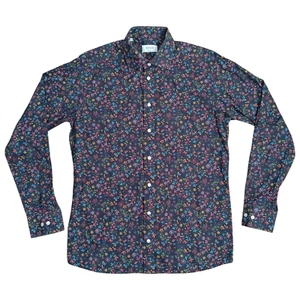 Eton Floral Print Shirt Cotton Twill Multicolour Flowers UK Size Large 41 16 - Picture 1 of 8