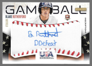 2014 Blake Rutherford Panini USA Baseball Rookie Auto Game Ball Inscription 4/5