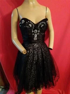 VTG. BLACK NET & SILVER METALLIC RHINESTONE STRAPLESS FULL PROM DRESS-32" BUST - Picture 1 of 3