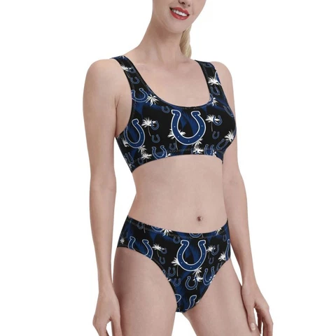 2pcs Indianapolis Colts Women's Elastic Swimsuit Shorts+vest with Chest Pad Cover