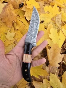 Damascus Fixed Blade Skinner Knife - Outdoor Tactical Hunting - Belt Sheath - Picture 1 of 4