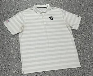 Nike DRI-FIT Raiders Polo Shirt Mens XL White Gray Striped Logo NFL On Field NFL