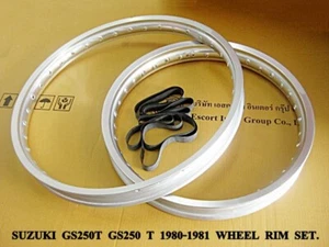 Fit SUZUKI GS250T GS250 T 1980-1981 F&R ALLOY WHEEL RIM SET SILVER+RUBBER [mi] - Picture 1 of 6