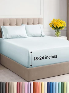 Extra Deep Pocket Queen Sheets - 4 Piece Breathable & Cooling Bed Sheets - Hotel - Picture 1 of 9