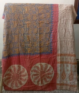 Indian Handmade Kantha Quilt Throw Reversible Bedspread Vintage Cotton Throw - Picture 1 of 2