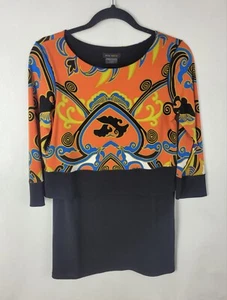 EVA VARRO Colorful Abstract 3/4 Sleeve Top Size Small Orange, Blue, Yellow Etc - Picture 1 of 3
