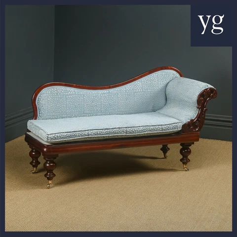 English Victorian Mahogany Upholstered Chaise Longue Settee Sofa Couch (c. 1850) Cover