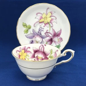 Tuscan Fine Bone China Columbine Flowers Gold Trim Cup and Saucer Set - Picture 1 of 10