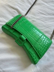 Women’s Balenciaga Hourglass Small Handbag Crocodile Embossed In Green - Picture 1 of 13