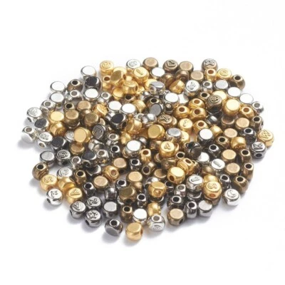 10 Letter Beads Alphabet Beads Assorted Lot Silver Gold Bronze Metal 4mm  - Image 1 of 2