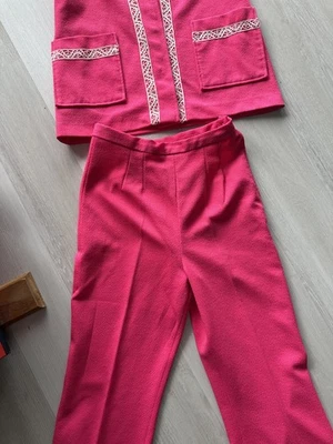 60 70s VTG Suit: pink Polyester Flare Pants and Top Set, s/m - Image 1 of 4