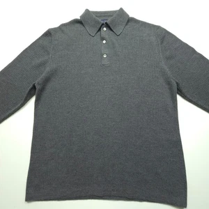 VTG Daniel Cremieux Mens Sweater Large Gray Pure Wool Collar Thin Ribbed Texture - Picture 1 of 16