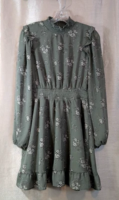 Mini Vestido Verde Floral Para Mujer Talla GRANDE Manga Larga Forrado Gasa Capricho Foto 1 de 4
