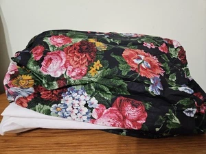 VTG Ralph Lauren Full Bed Skirt Dust Ruffle Isadora Cosette II Black Floral - Picture 1 of 5