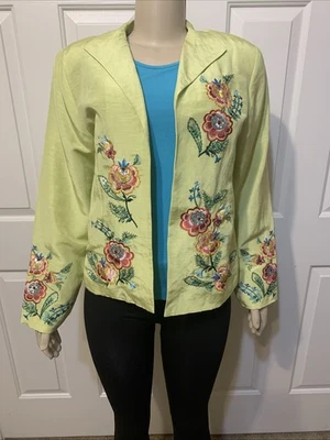 Lote Blazer Chaqueta Bordada Coldwater Creek Talla M Primavera Floral Mezcla Lino Foto 1 de 4